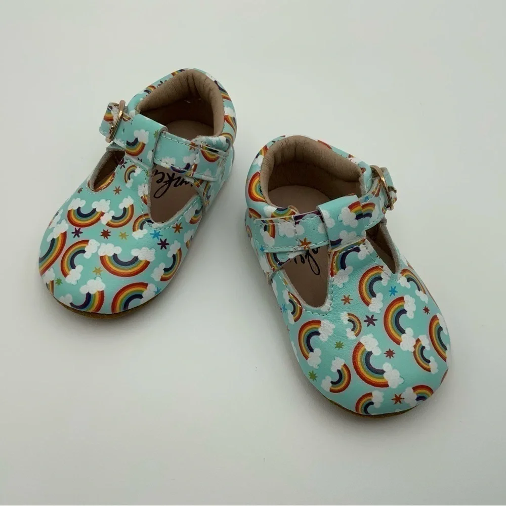 Monkey Feet Rainbow Leather T-Strap Baby Shoes 3M-6M Great Condition!